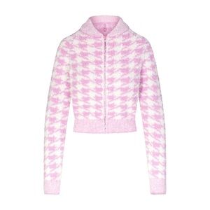 NWT Skims Cozy Knit Zip Up in Petal Houndstooth Size S/M